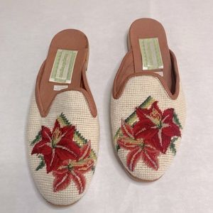 Anthropologie Snapdragon Needlepoint Mules